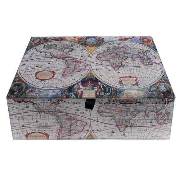 Beveled Glass Keepsake Box, Antique Old World Map - Jewelry Trinkets, Lined - Picture 1 of 9